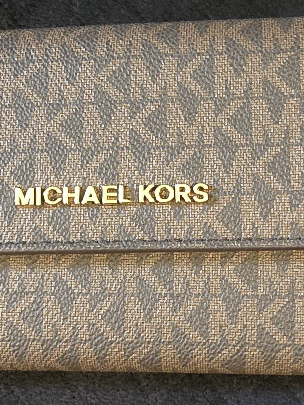 Michael Kors Beige Signature Logo Wallet with Gold Hardware
